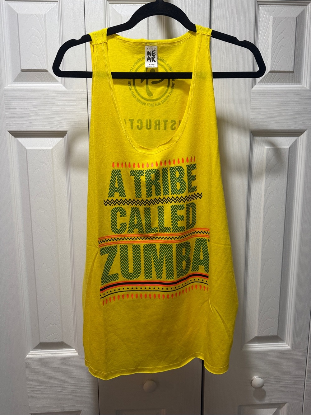 Zumba Fitness Bright Yellow Graphic Tank with Green & Orange Print